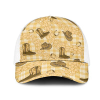 Yellow Palaka Hawaii Cowboy Mesh Trucker Cap Puakenikeni Lei Paniolo Papale Seamless Vibes LT14 One Size White Yellow - Polynesian Pride