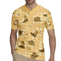 Yellow Palaka Hawaii Cowboy Rugby Jersey Puakenikeni Lei Paniolo Papale Seamless Vibes - Polynesian Pride