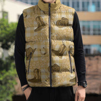 Yellow Palaka Hawaii Cowboy Sleeveless Puffer Jacket Puakenikeni Lei Paniolo Papale Seamless Vibes - Polynesian Pride