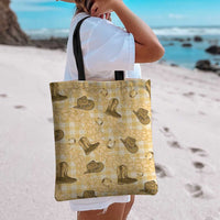 Yellow Palaka Hawaii Cowboy Tote Bag Puakenikeni Lei Paniolo Papale Seamless Vibes - Polynesian Pride