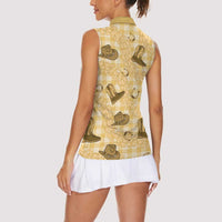 Yellow Palaka Hawaii Cowboy Women Sleeveless Polo Shirt Puakenikeni Lei Paniolo Papale Seamless Vibes - Polynesian Pride