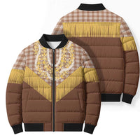 Aloha Hawaii Cowboy Custome Bomber Puffer Jacket Puakenikeni Lei Palaka Tassel Style - Polynesian Pride