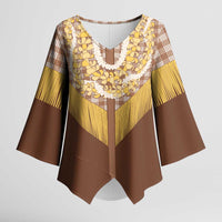 Aloha Hawaii Cowboy Custome Kimono Sleeve Blouse Puakenikeni Lei Palaka Tassel Style LT14 Female Brown - Polynesian Pride