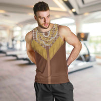 Aloha Hawaii Cowboy Custome Men Tank Top Puakenikeni Lei Palaka Tassel Style LT14 Brown - Polynesian Pride