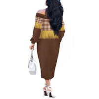 Aloha Hawaii Cowboy Custome Off The Shoulder Long Sleeve Dress Puakenikeni Lei Palaka Tassel Style - Polynesian Pride