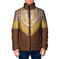 Aloha Hawaii Cowboy Custome Padded Jacket Puakenikeni Lei Palaka Tassel Style LT14 Men Brown - Polynesian Pride
