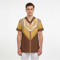 Aloha Hawaii Cowboy Custome Scrub Top Puakenikeni Lei Palaka Tassel Style - Polynesian Pride