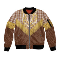 Aloha Hawaii Cowboy Custome Sleeve Zip Bomber Jacket Puakenikeni Lei Palaka Tassel Style LT14 Unisex Brown - Polynesian Pride