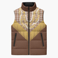 Aloha Hawaii Cowboy Custome Sleeveless Puffer Jacket Puakenikeni Lei Palaka Tassel Style LT14 Unisex Brown - Polynesian Pride