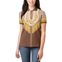 Aloha Hawaii Cowboy Custome Women Polo Shirt Puakenikeni Lei Palaka Tassel Style - Polynesian Pride