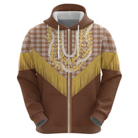 Aloha Hawaii Cowboy Custome Zip Hoodie Puakenikeni Lei Palaka Tassel Style - Polynesian Pride