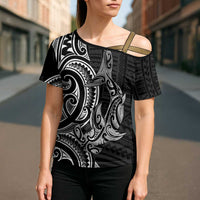 New Zealand Hammerhead Shark Cross Shoulder Shirt Maori Haehae Mangopare Black - Polynesian Pride
