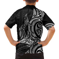 New Zealand Hammerhead Shark Family Matching Off Shoulder Short Dress and Hawaiian Shirt Maori Haehae Mangopare Black - Polynesian Pride