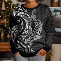 New Zealand Hammerhead Shark Kid Ugly Christmas Sweater Maori Haehae Mangopare Black - Polynesian Pride