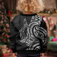 New Zealand Hammerhead Shark Kid Ugly Christmas Sweater Maori Haehae Mangopare Black - Polynesian Pride