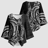 New Zealand Hammerhead Shark Kimono Sleeve Blouse Maori Haehae Mangopare Black LT14 - Polynesian Pride
