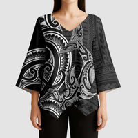 New Zealand Hammerhead Shark Kimono Sleeve Blouse Maori Haehae Mangopare Black LT14 - Polynesian Pride