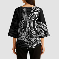 New Zealand Hammerhead Shark Kimono Sleeve Blouse Maori Haehae Mangopare Black LT14 - Polynesian Pride