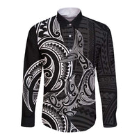 New Zealand Hammerhead Shark Long Sleeve Button Shirt Maori Haehae Mangopare Black - Polynesian Pride