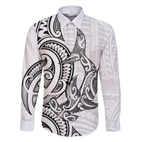 New Zealand Hammerhead Shark Family Matching Off The Shoulder Long Sleeve Dress and Hawaiian Shirt Maori Haehae Mangopare White - Polynesian Pride