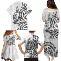 New Zealand Hammerhead Shark Family Matching Puletasi and Hawaiian Shirt Maori Haehae Mangopare White - Polynesian Pride
