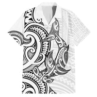 New Zealand Hammerhead Shark Family Matching Tank Maxi Dress and Hawaiian Shirt Maori Haehae Mangopare White - Polynesian Pride