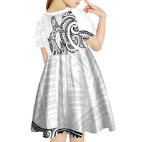 New Zealand Hammerhead Shark Kid Short Sleeve Dress Maori Haehae Mangopare White - Polynesian Pride