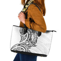 New Zealand Hammerhead Shark Leather Tote Bag Maori Haehae Mangopare White LT14 White - Polynesian Pride