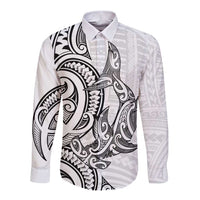 New Zealand Hammerhead Shark Long Sleeve Button Shirt Maori Haehae Mangopare White LT14 Unisex White - Polynesian Pride