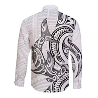 New Zealand Hammerhead Shark Long Sleeve Button Shirt Maori Haehae Mangopare White LT14 - Polynesian Pride