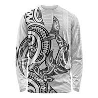 New Zealand Hammerhead Shark Long Sleeve Shirt Maori Haehae Mangopare White LT14 Unisex White - Polynesian Pride