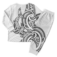 New Zealand Hammerhead Shark Christmas Pajama Set Maori Haehae Mangopare White - Polynesian Pride
