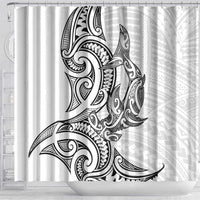 New Zealand Hammerhead Shark Shower Curtain Maori Haehae Mangopare White - Polynesian Pride