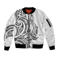 New Zealand Hammerhead Shark Sleeve Zip Bomber Jacket Maori Haehae Mangopare White LT14 Unisex White - Polynesian Pride