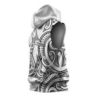 New Zealand Hammerhead Shark Sleeveless Hoodie Maori Haehae Mangopare White - Polynesian Pride