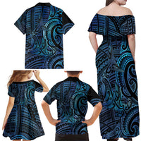 New Zealand Hammerhead Shark Family Matching Off Shoulder Maxi Dress and Hawaiian Shirt Maori Haehae Mangopare Galaxy - Polynesian Pride