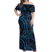 New Zealand Hammerhead Shark Off Shoulder Maxi Dress Maori Haehae Mangopare Galaxy - Polynesian Pride