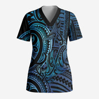 New Zealand Hammerhead Shark Scrub Top Maori Haehae Mangopare Galaxy - Polynesian Pride