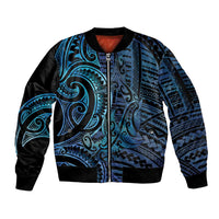 New Zealand Hammerhead Shark Sleeve Zip Bomber Jacket Maori Haehae Mangopare Galaxy LT14 Unisex Blue - Polynesian Pride