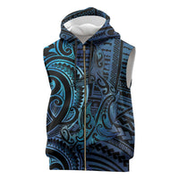 New Zealand Hammerhead Shark Sleeveless Zip Hoodie Maori Haehae Mangopare Galaxy LT14 Blue - Polynesian Pride