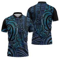 New Zealand Hammerhead Shark Zipper Polo Shirt Maori Haehae Mangopare Galaxy - Polynesian Pride