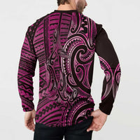 New Zealand Hammerhead Shark Button Sweatshirt Maori Haehae Mangopare Pink LT14 - Polynesian Pride