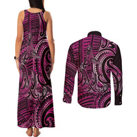 New Zealand Hammerhead Shark Couples Matching Tank Maxi Dress and Long Sleeve Button Shirt Maori Haehae Mangopare Pink - Polynesian Pride