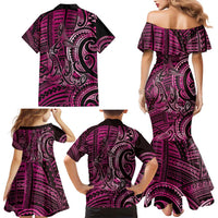 New Zealand Hammerhead Shark Family Matching Mermaid Dress and Hawaiian Shirt Maori Haehae Mangopare Pink - Polynesian Pride