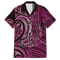 New Zealand Hammerhead Shark Family Matching Off Shoulder Maxi Dress and Hawaiian Shirt Maori Haehae Mangopare Pink - Polynesian Pride
