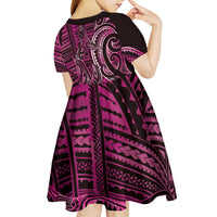 New Zealand Hammerhead Shark Kid Short Sleeve Dress Maori Haehae Mangopare Pink - Polynesian Pride