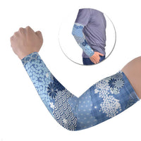Blue Palaka Japanese Patterns Arm Sleeves Asanoha Seigaiha Sakura Motif LT14 Set of 2 Blue - Polynesian Pride