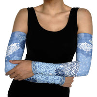 Blue Palaka Japanese Patterns Arm Sleeves Asanoha Seigaiha Sakura Motif LT14 - Polynesian Pride