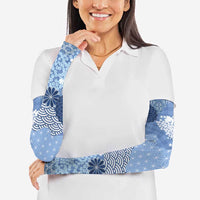 Blue Palaka Japanese Patterns Arm Sleeves Asanoha Seigaiha Sakura Motif LT14 - Polynesian Pride