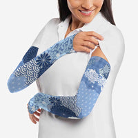 Blue Palaka Japanese Patterns Arm Sleeves Asanoha Seigaiha Sakura Motif LT14 - Polynesian Pride